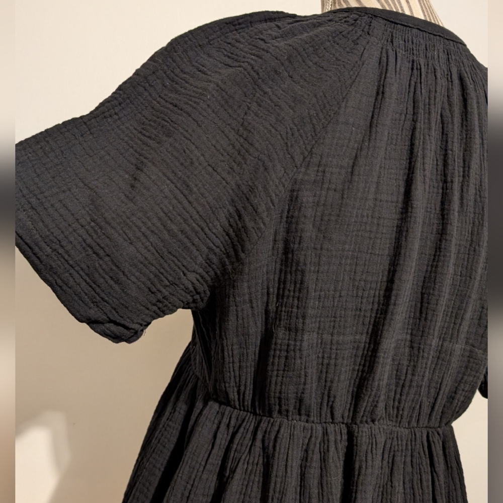 Gap Black Short Sleeve Dress Women's XS  V Neck Cotton Loose Fitting Nwt - Picture 12 of 16